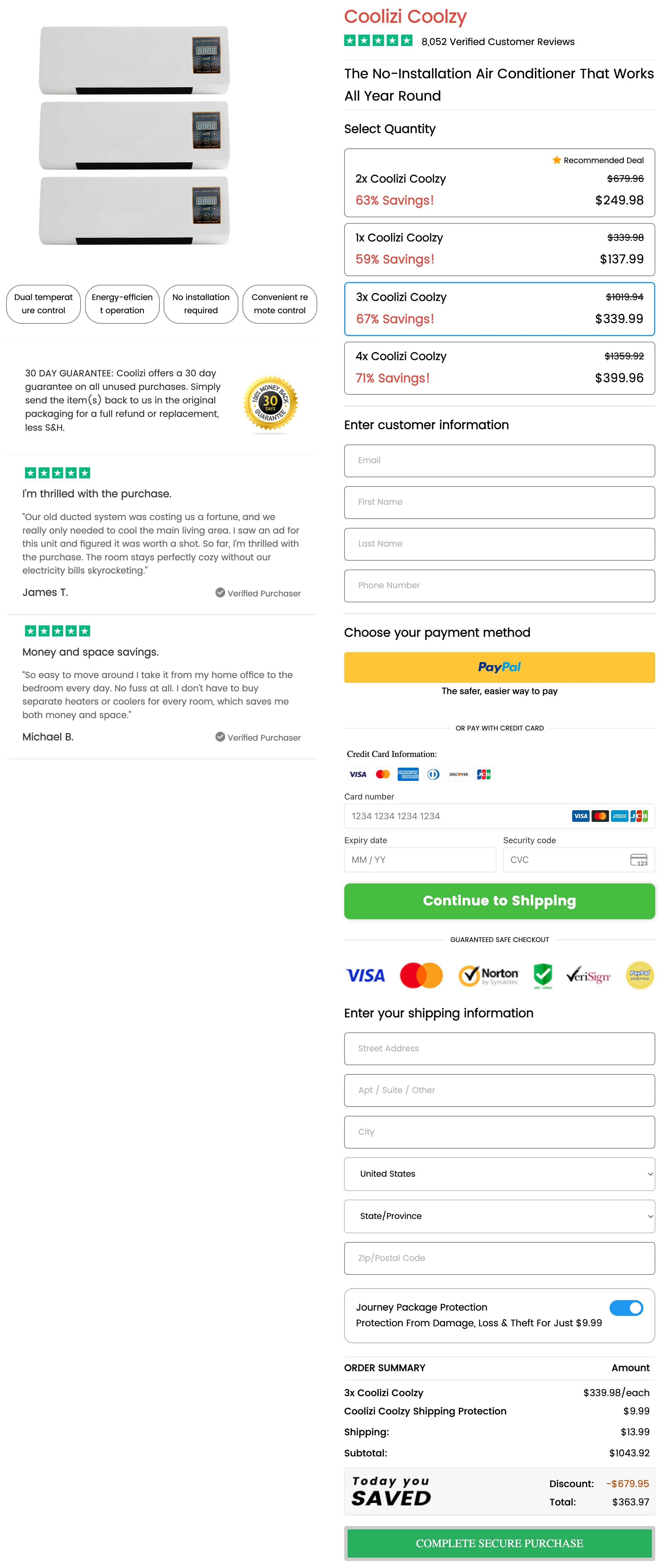 Coolizi Coolzy Portable AC 100% Secure Checkout page